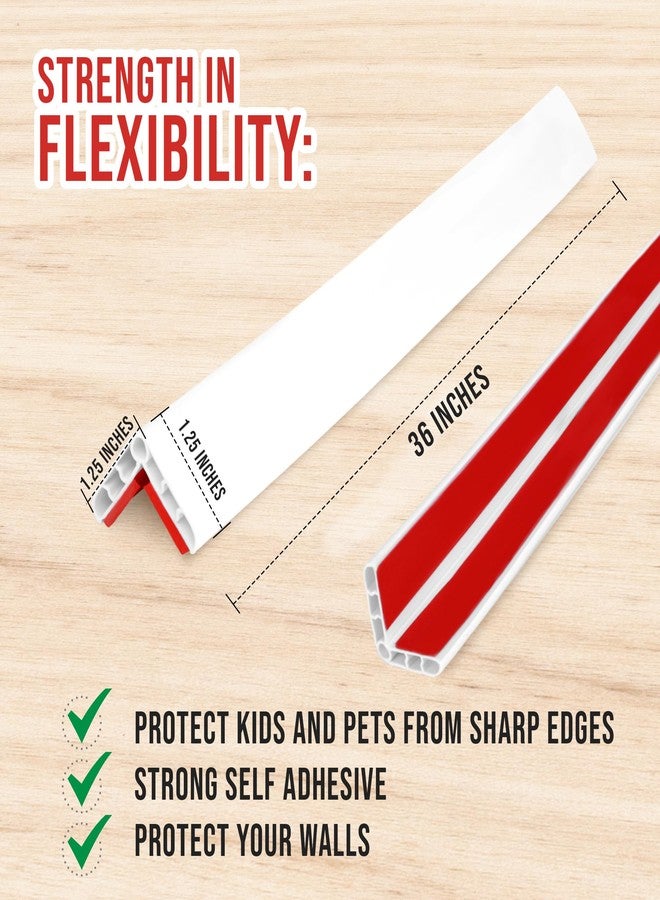 Rubber Bond Wall Corner Guard Edge Protector, 1x1x36 inch Baby Proofing Corner Guards | Self-Adhesive Furniture Edge Strips for Home & Office (5 Pack, White) - Image 3